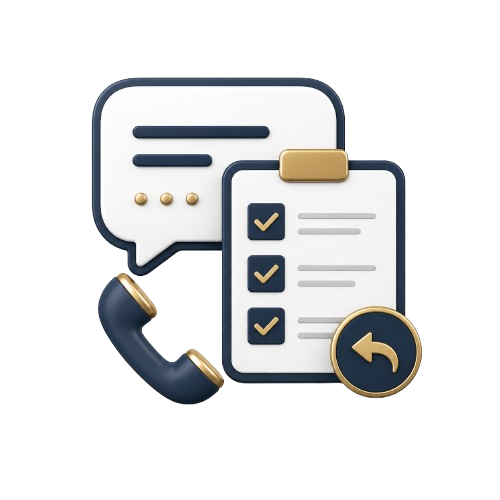 Communication and checklist icon representing client follow-ups and bilingual communication support for law firms