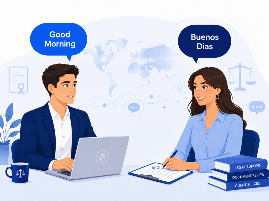Bilingual virtual legal assistants communicating in English and Spanish while supporting law firm client service